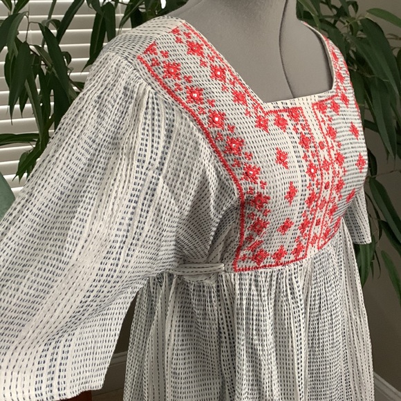 THML Embroidered Yoke Dress with Tasseled Ties - Picture 12 of 16